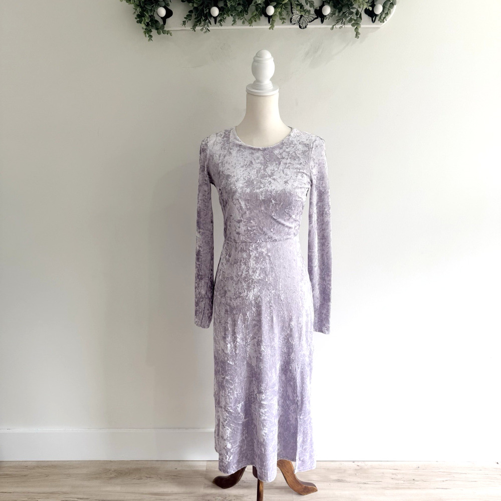 Miss Selfridge Crushed Velvet Long Sleeve Midi Dress lavender Purple Size 4